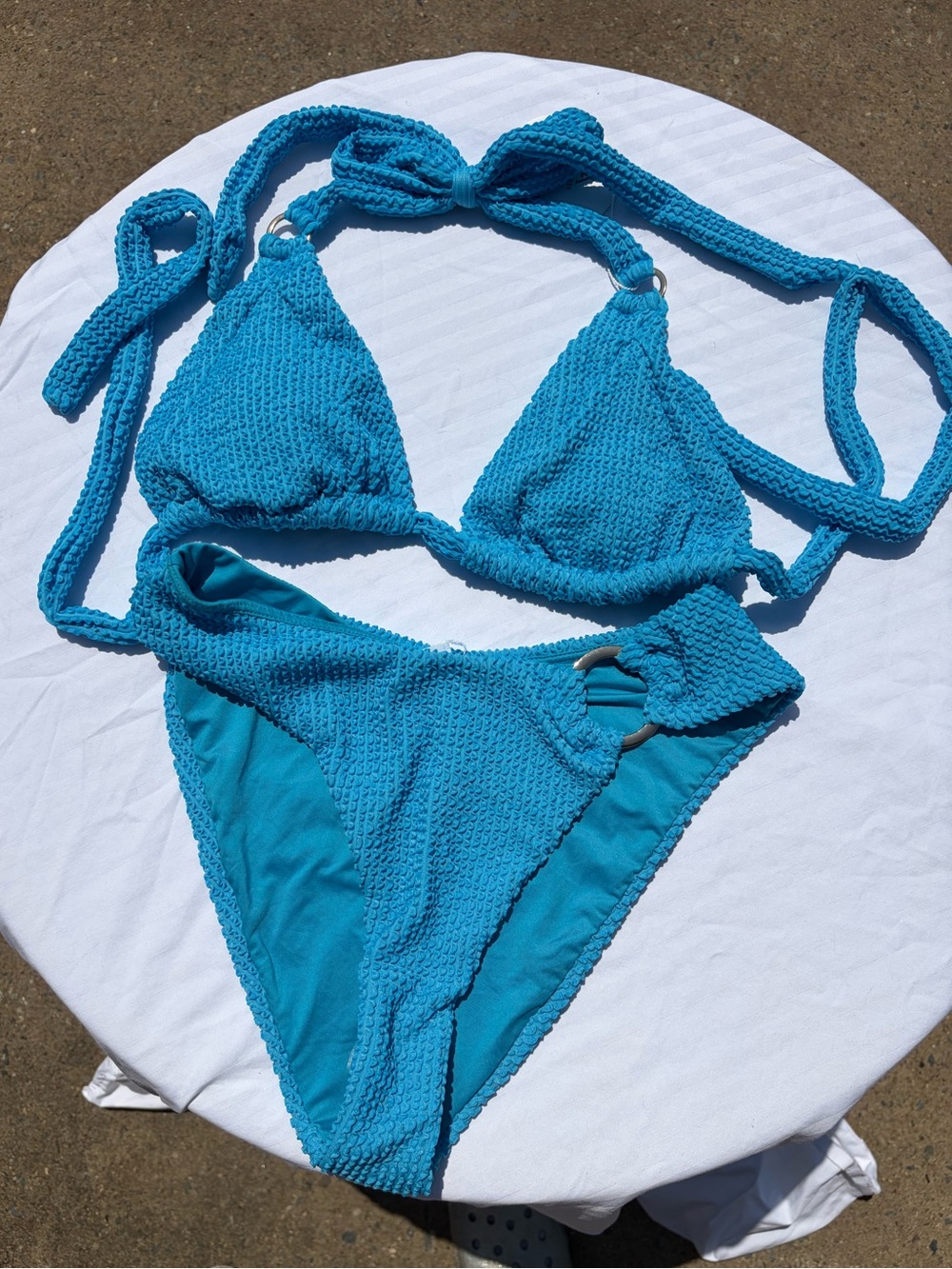 Textured Turquoise Blue Bikini Set